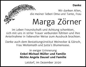 Traueranzeige von Marga Zörner von Super Sonntag Bernburg