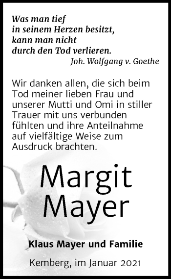 Traueranzeige von Margit Mayer von Mitteldeutsche Zeitung Wittenberg