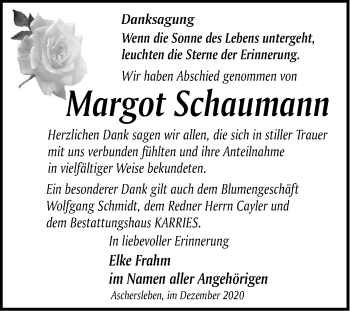 Traueranzeige von Margot Schaumann von Mitteldeutsche Zeitung Aschersleben