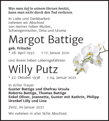 Traueranzeige von Margot und Willy  von Mitteldeutsche Zeitung Zeitz