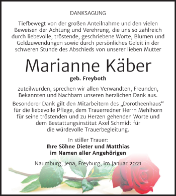 Traueranzeige von Marianne Käber von Mitteldeutsche Zeitung Naumburg/Nebra