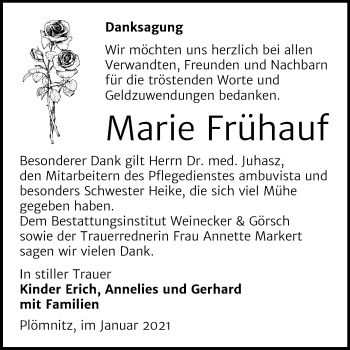 Traueranzeige von Marie Frühauf von Super Sonntag Bernburg