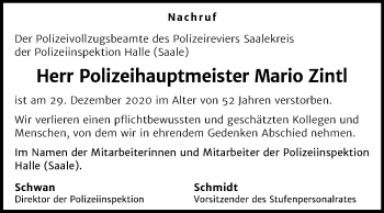 Traueranzeige von Mario Zintl von Mitteldeutsche Zeitung Merseburg/Querfurt