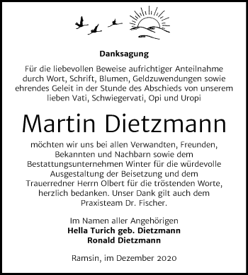 Traueranzeige von Martin Dietzmann von Mitteldeutsche Zeitung Bitterfeld
