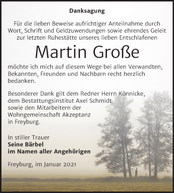 Traueranzeige von Martin Große von Super Sonntag Naumburg/Nebra