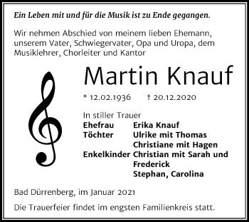 Traueranzeige von Martin Knauf von Super Sonntag Merseburg/Querfurt