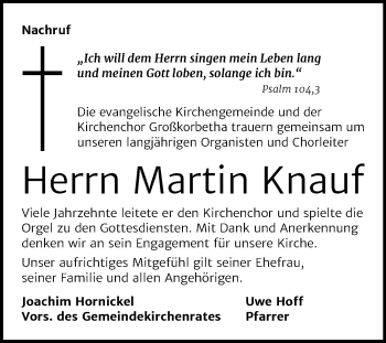 Traueranzeige von Martin Knauf von Mitteldeutsche Zeitung Weißenfels