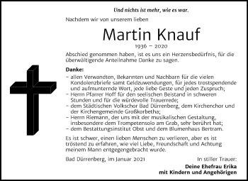 Traueranzeige von Martin Knauf von Mitteldeutsche Zeitung Weißenfels