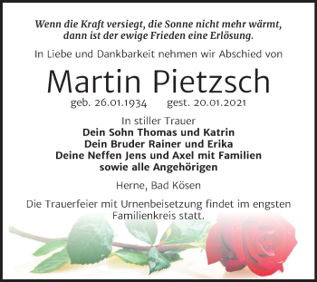 Traueranzeige von Martin Pietzsch von Mitteldeutsche Zeitung Naumburg/Nebra