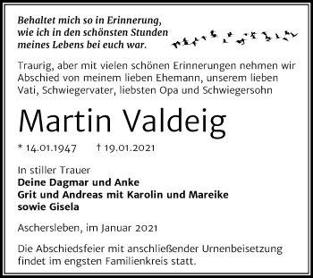 Traueranzeige von Martin Valdeig von Mitteldeutsche Zeitung Aschersleben