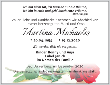 Traueranzeige von Martina Michaelis von Super Sonntag Merseburg/Querfurt