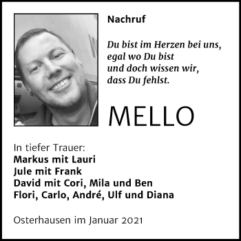 Traueranzeige von Mello  von Mitteldeutsche Zeitung Mansfelder Land