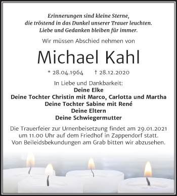 Traueranzeige von Michael Kahl von Mitteldeutsche Zeitung Halle/Saalkreis