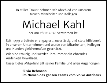 Traueranzeige von Michael Kahl von Mitteldeutsche Zeitung Halle/Saalkreis