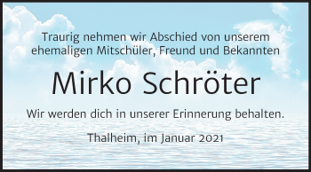Traueranzeige von Mirko Schröter von Mitteldeutsche Zeitung Bitterfeld