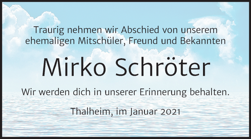  Traueranzeige für Mirko Schröter vom 23.01.2021 aus Mitteldeutsche Zeitung Bitterfeld