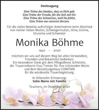 Traueranzeige von Monika Böhme von Super Sonntag Weißenfels