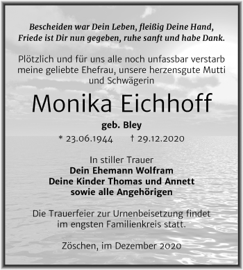 Traueranzeige von Monika Eichhoff von Mitteldeutsche Zeitung Merseburg/Querfurt
