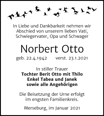 Traueranzeige von Norbert Otto von Mitteldeutsche Zeitung Merseburg/Querfurt
