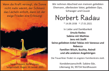 Traueranzeige von Norbert Radau von Mitteldeutsche Zeitung Sangerhausen