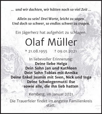 Traueranzeige von Olaf Müller von Mitteldeutsche Zeitung Wittenberg