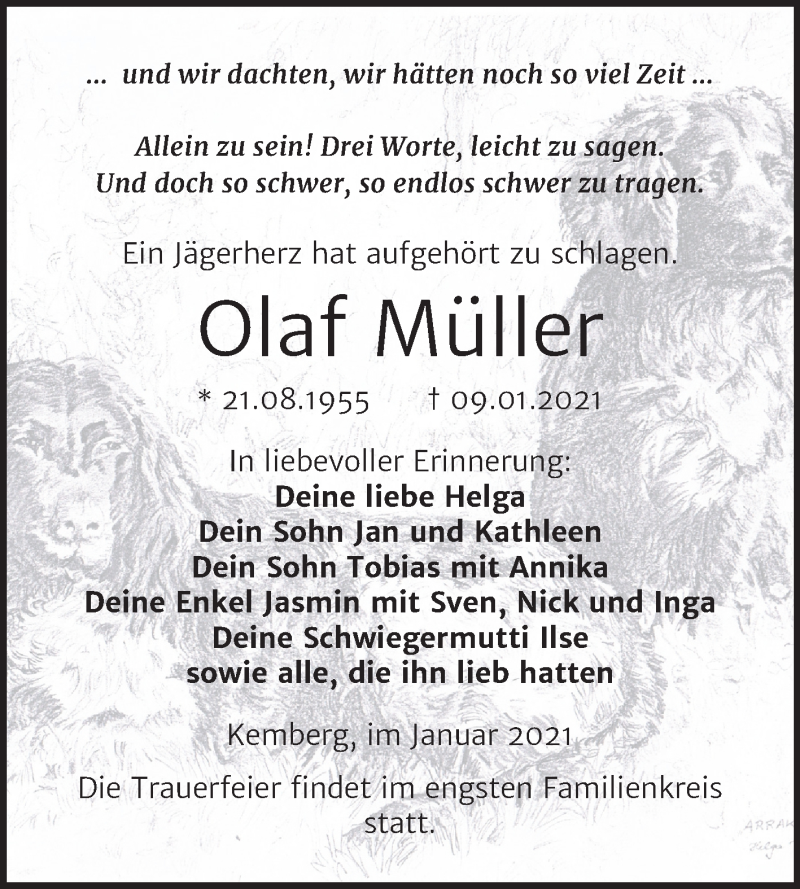  Traueranzeige für Olaf Müller vom 16.01.2021 aus Mitteldeutsche Zeitung Wittenberg