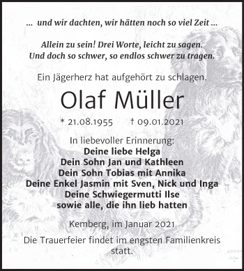 Traueranzeige von Olaf Müller von Super Sonntag Wittenberg