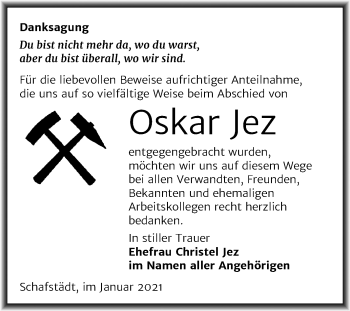 Traueranzeige von Oskar Jez von Super Sonntag Merseburg/Querfurt