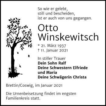 Traueranzeige von Otto Winskewitsch von Super Sonntag Wittenberg