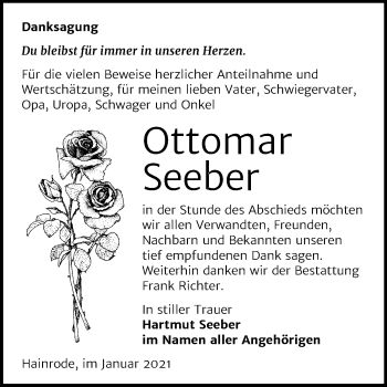 Traueranzeige von Ottomar Seeber von Super Sonntag Sangerhausen