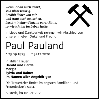 Traueranzeige von Paul Pauland von Super Sonntag Sangerhausen