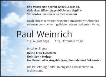 Traueranzeige von Paul Weinrich von Super Sonntag Wittenberg