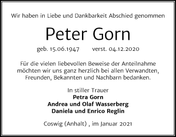 Traueranzeige von Peter Gorn von Mitteldeutsche Zeitung Wittenberg