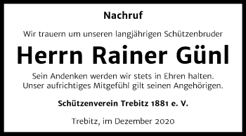 Traueranzeige von Rainer Günl von Super Sonntag Wittenberg