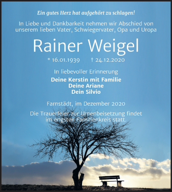 Traueranzeige von Rainer Weigel von Mitteldeutsche Zeitung Merseburg/Querfurt