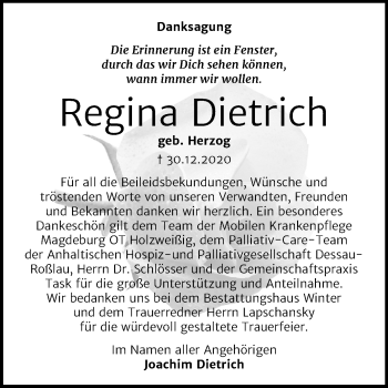 Traueranzeige von Regina Dietrich von Mitteldeutsche Zeitung Bitterfeld
