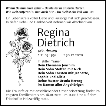 Traueranzeige von Regina Dietrich von Mitteldeutsche Zeitung Bitterfeld
