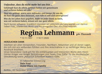 Traueranzeige von Regina Lehmann von Super Sonntag Wittenberg