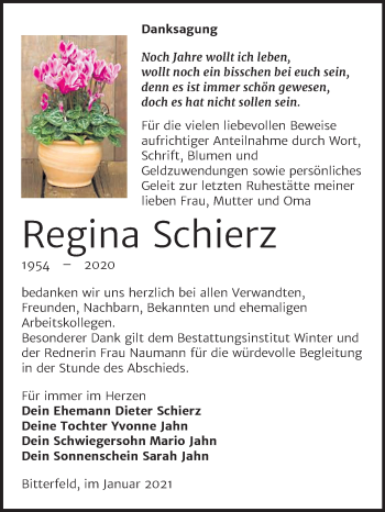 Traueranzeige von Regina Schierz von Mitteldeutsche Zeitung Bitterfeld