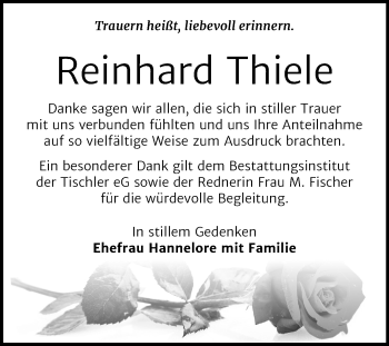 Traueranzeige von Reinhard Thiele von Super Sonntag Wittenberg