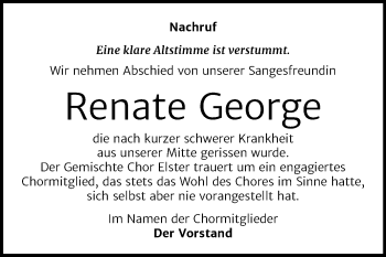 Traueranzeige von Renate George von Mitteldeutsche Zeitung Wittenberg