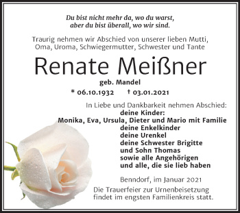 Traueranzeige von Renate Meißner von Mitteldeutsche Zeitung Mansfelder Land