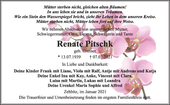 Traueranzeige von Renate Pitschk von Mitteldeutsche Zeitung Köthen
