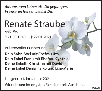 Traueranzeige von Renate Straube von Super Sonntag Weißenfels