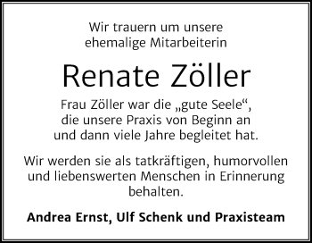 Traueranzeige von Renate Zöller von Mitteldeutsche Zeitung Halle/Saalkreis