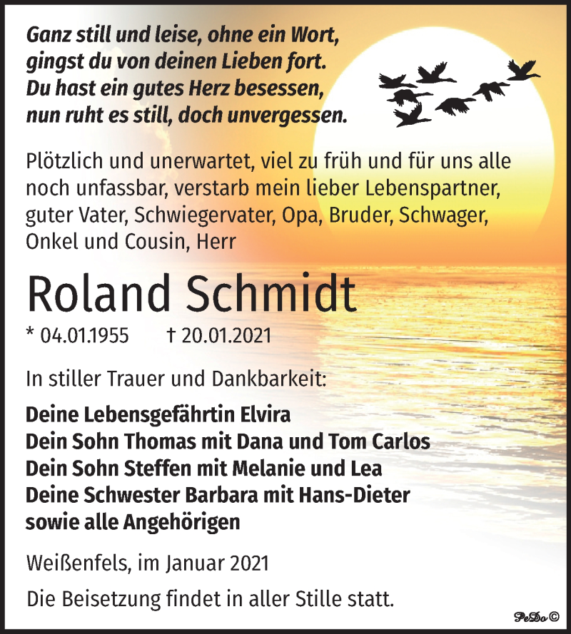  Traueranzeige für Roland Schmidt vom 30.01.2021 aus Super Sonntag Weißenfels