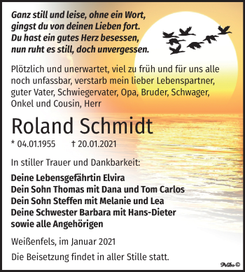 Traueranzeige von Roland Schmidt von Mitteldeutsche Zeitung Weißenfels