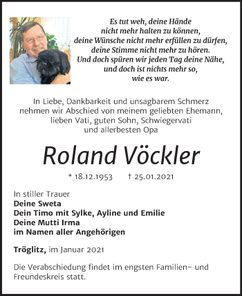 Traueranzeige von Roland Vöckler von Mitteldeutsche Zeitung Zeitz