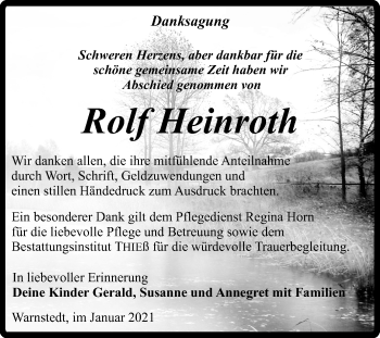 Traueranzeige von Rolf Heinroth von Super Sonntag Quedlinburg
