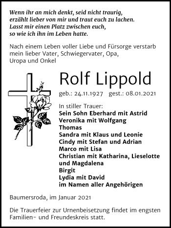 Traueranzeige von Rolf Lippold von Mitteldeutsche Zeitung Naumburg/Nebra